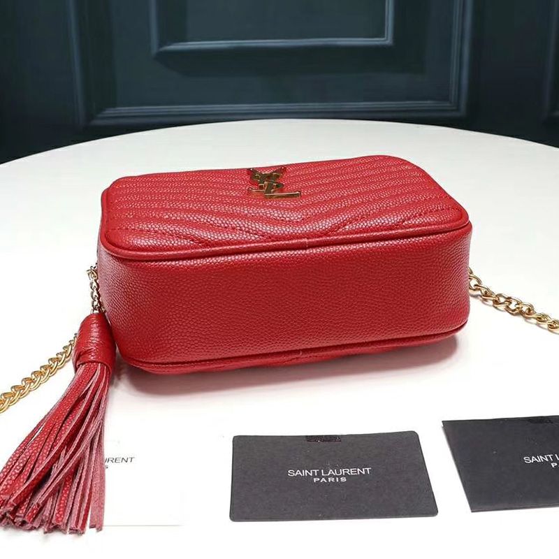 Saint Laurent Mini Lou Camera Bag In Textured Matelasse Leather Red Gold