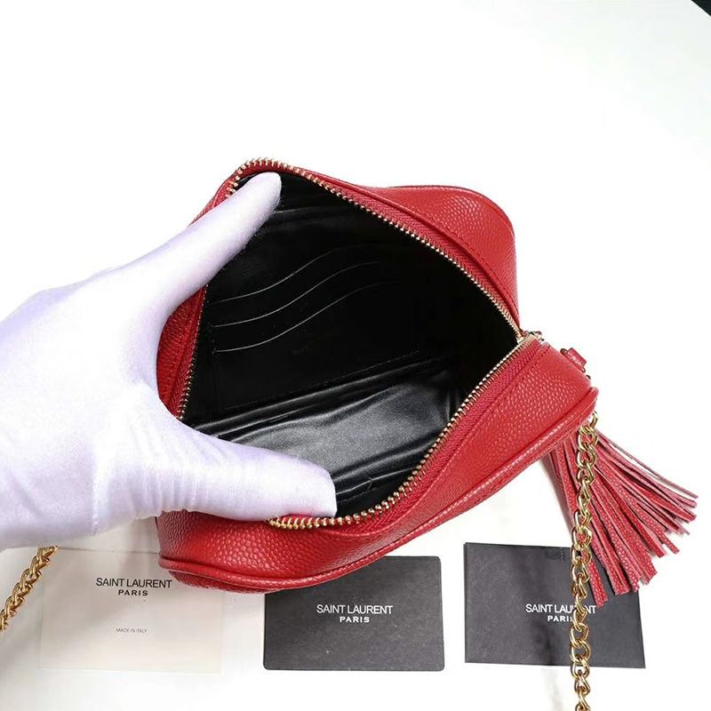 Saint Laurent Mini Lou Camera Bag In Textured Matelasse Leather Red Gold