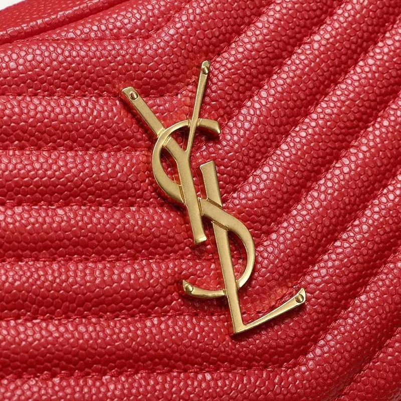 Saint Laurent Mini Lou Camera Bag In Textured Matelasse Leather Red Gold