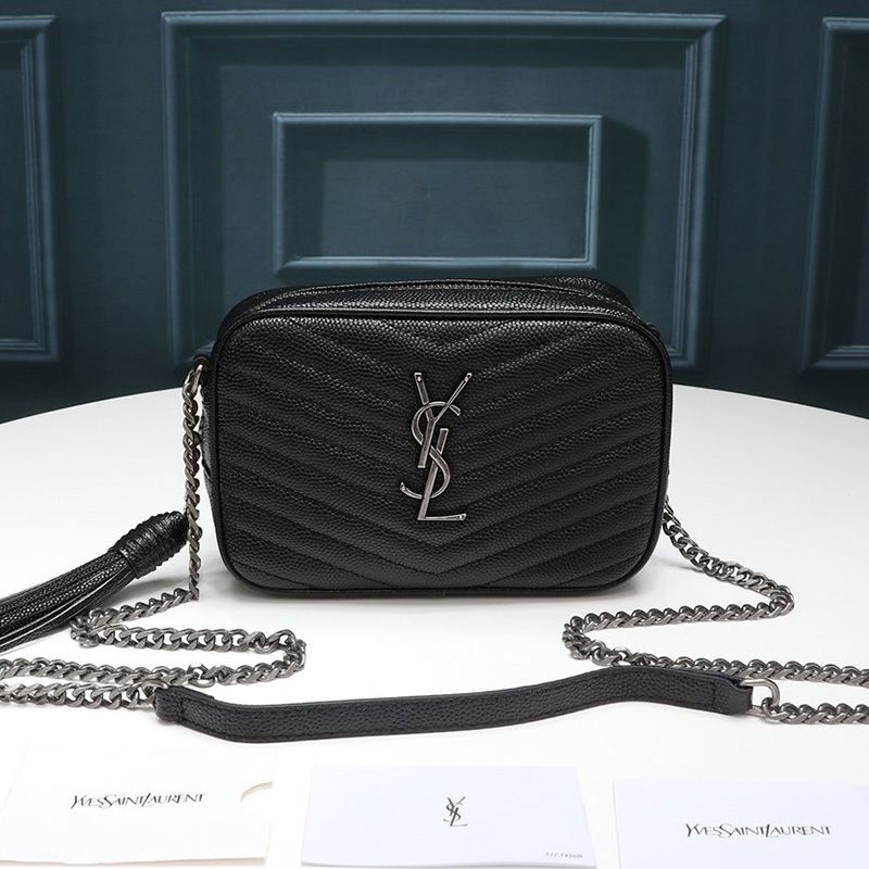 Saint Laurent Mini Lou Camera Bag In Textured Matelasse Leather Black Silver