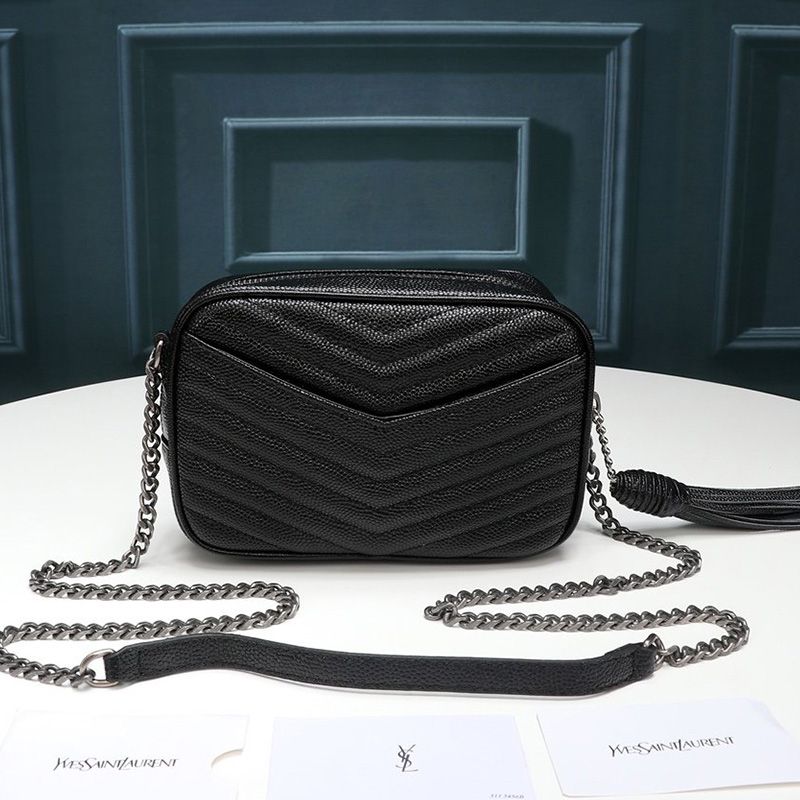 Saint Laurent Mini Lou Camera Bag In Textured Matelasse Leather Black Silver