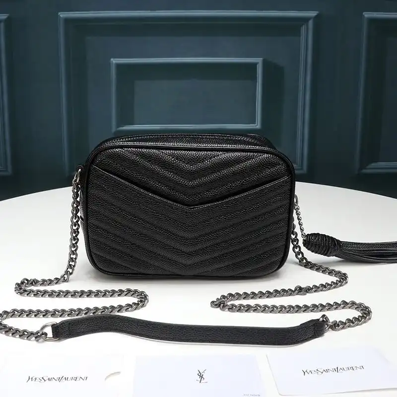 CHEAP Saint Laurent Mini Lou Camera Bag In Textured Matelasse Leather Black Silver