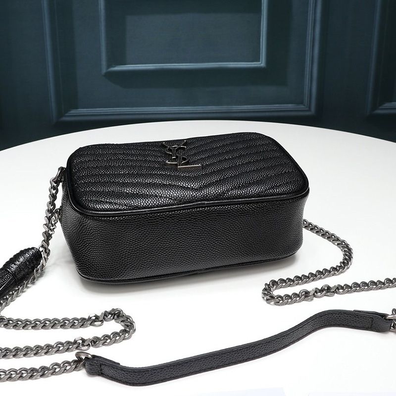 Saint Laurent Mini Lou Camera Bag In Textured Matelasse Leather Black Silver