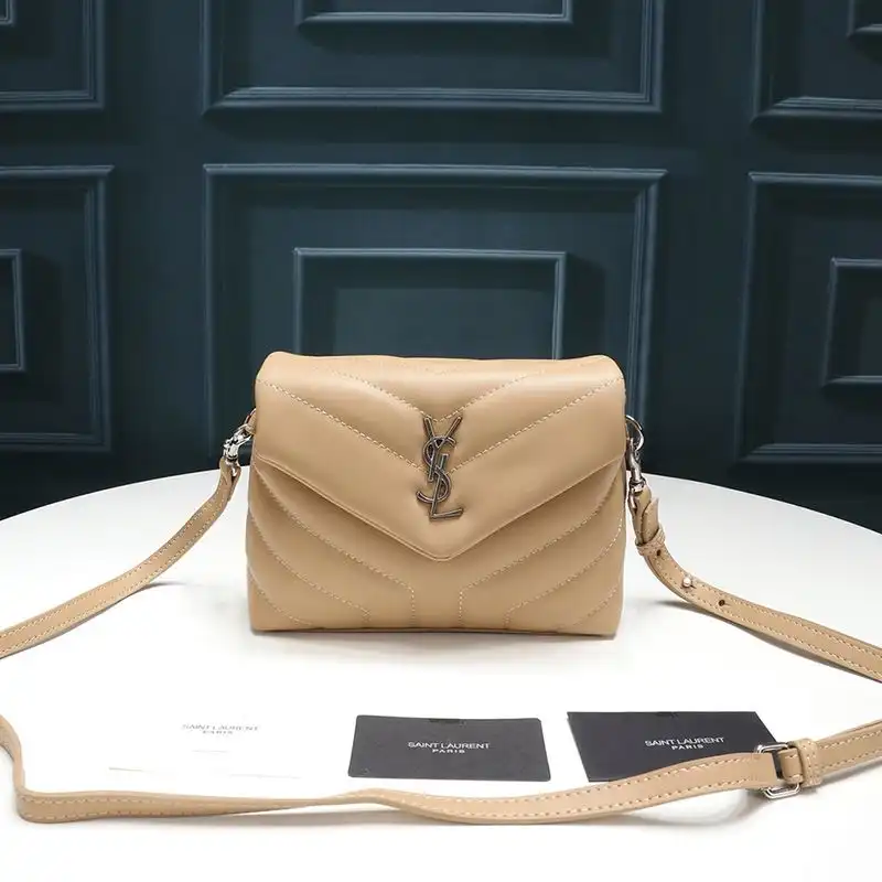 Saint Laurent Mini Loulou Toy Bag In Y Matelasse Leather Apricot Silver