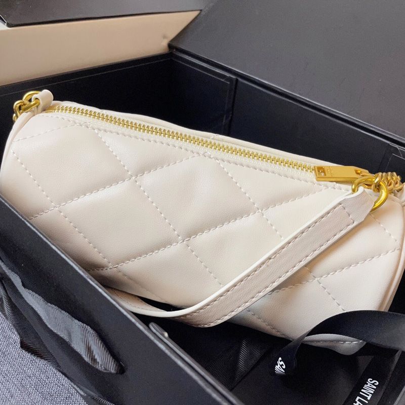 Saint Laurent Mini Sade Tube Bag In Quilted Lambskin White Gold