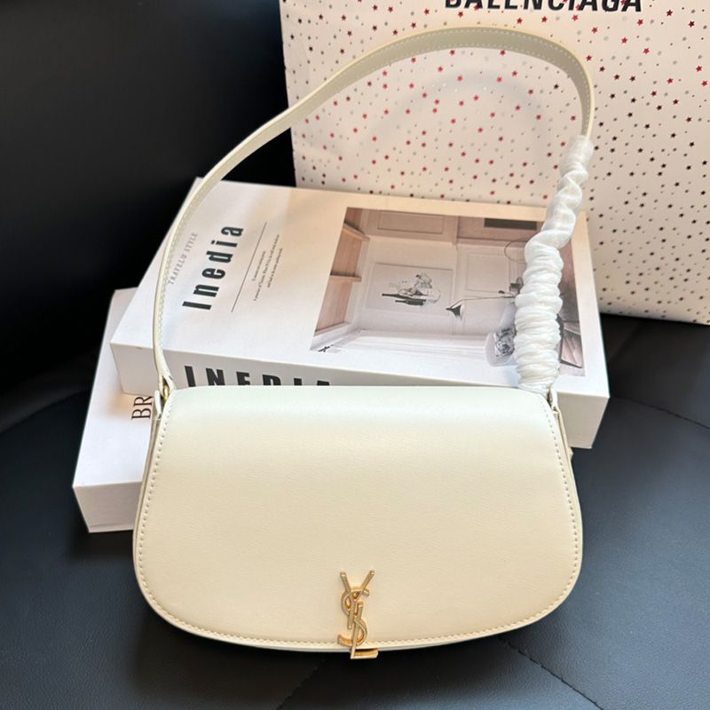 Saint Laurent Mini Voltaire Shoulder Bag In Smooth Leather White Gold