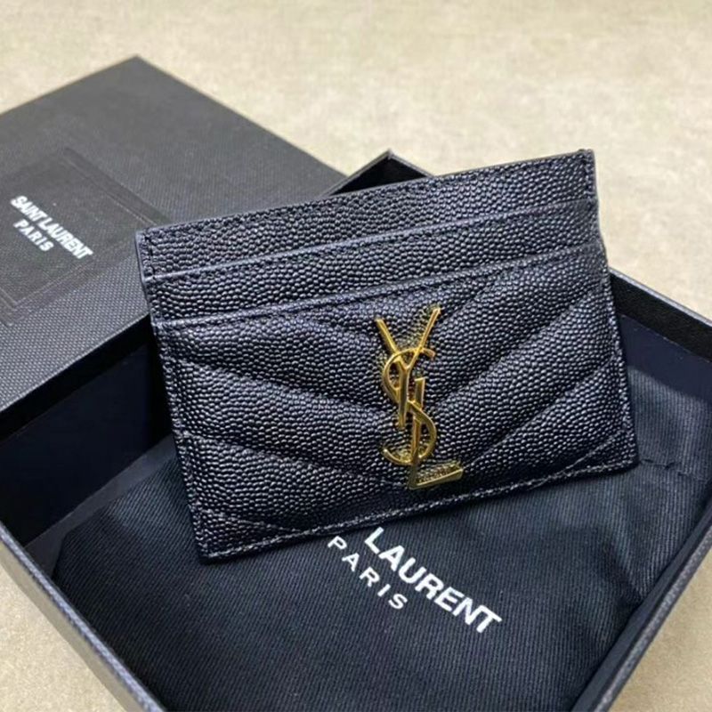 Saint Laurent Monogram Card Case In Grained Matelasse Leather Black Gold