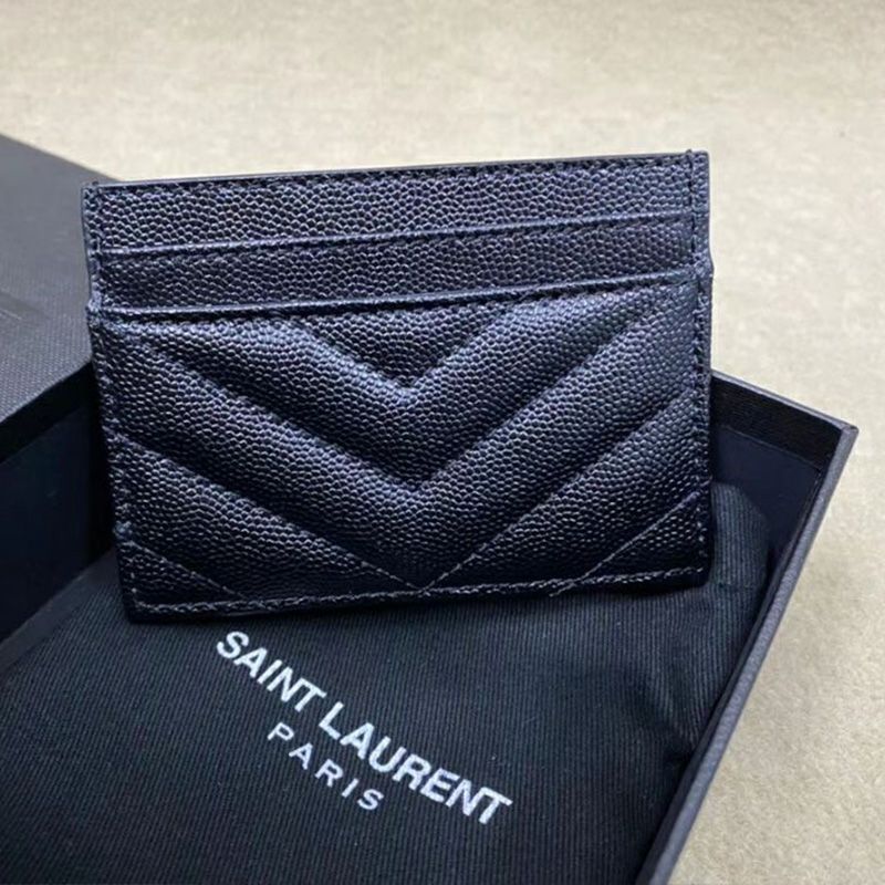 Saint Laurent Monogram Card Case In Grained Matelasse Leather Black Gold