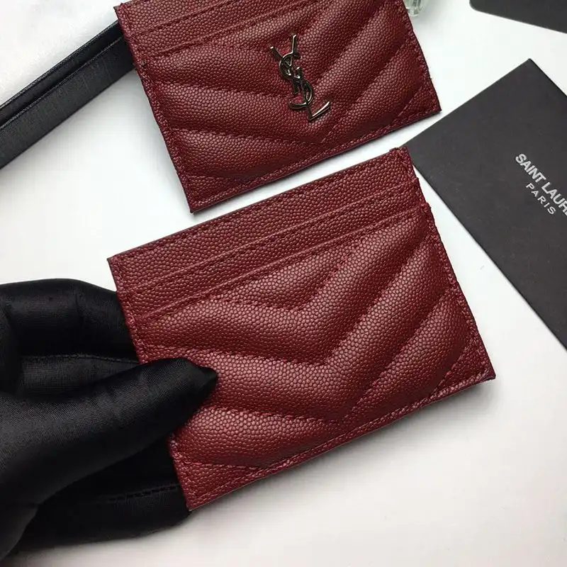 Cheap Saint Laurent Monogram Card Case In Grained Matelasse Leather Burgundy Gold