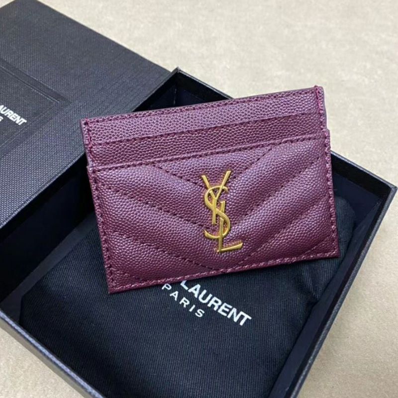 Saint Laurent Monogram Card Case In Grained Matelasse Leather Purple Gold