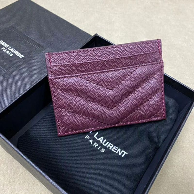 Saint Laurent Monogram Card Case In Grained Matelasse Leather Purple Gold