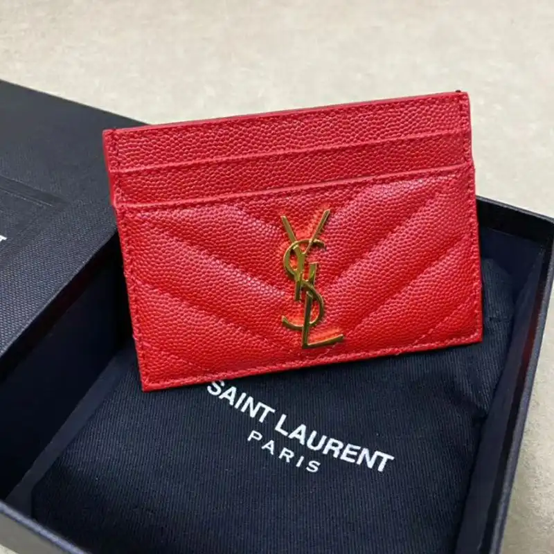 Saint Laurent Monogram Card Case In Grained Matelasse Leather Red Gold