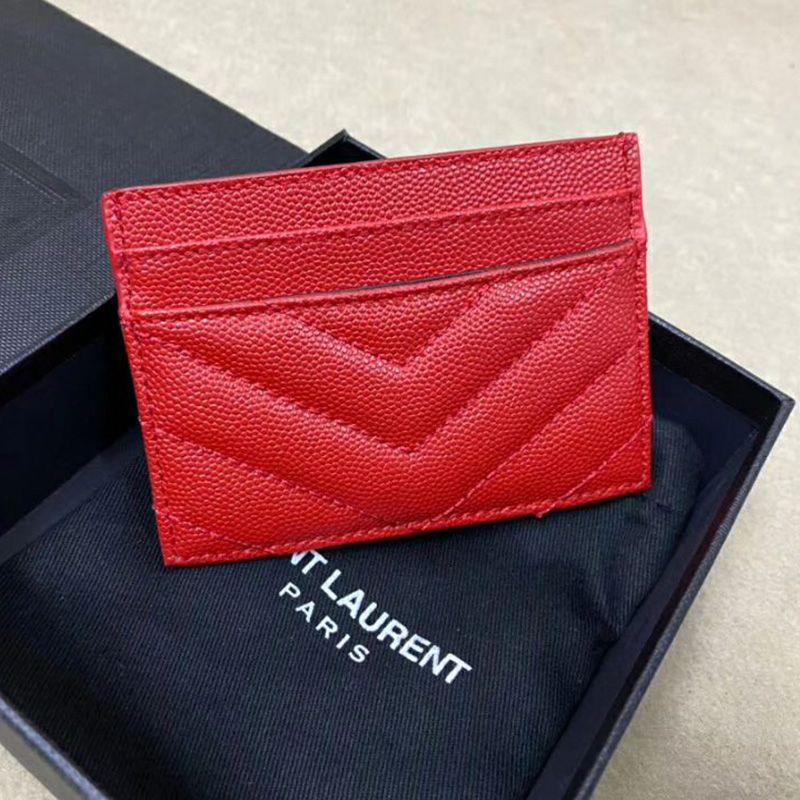 Saint Laurent Monogram Card Case In Grained Matelasse Leather Red Gold