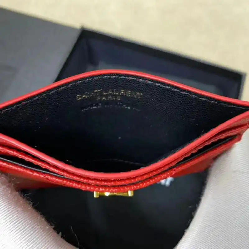 Cheap Saint Laurent Monogram Card Case In Grained Matelasse Leather Red Gold