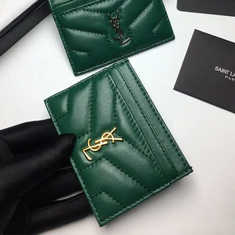 Cheap Saint Laurent Monogram Card Case In Matelasse Lambskin Green Gold