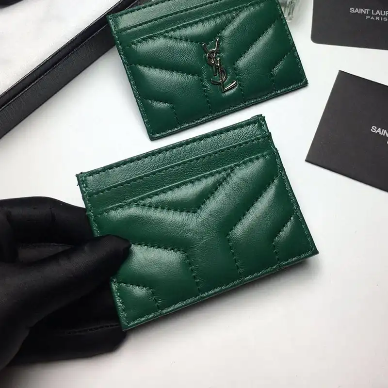 Cheap Saint Laurent Monogram Card Case In Matelasse Lambskin Green Gold