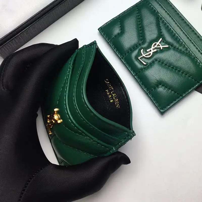 Cheap Saint Laurent Monogram Card Case In Matelasse Lambskin Green Gold