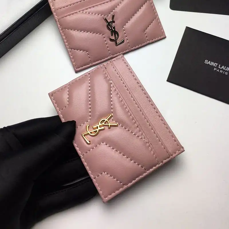 CHEAP Saint Laurent Monogram Card Case In Matelasse Lambskin Pink Gold