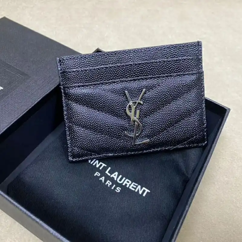 Saint Laurent Monogram Card Case In Grained Matelasse Leather Black Silver