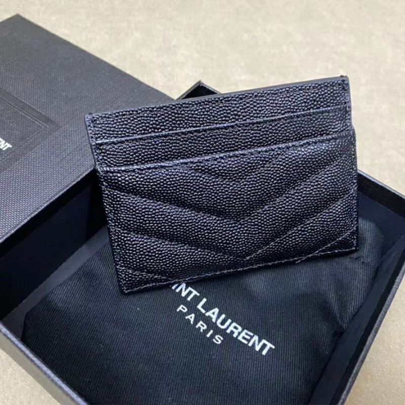 Saint Laurent Monogram Card Case In Grained Matelasse Leather Black Silver