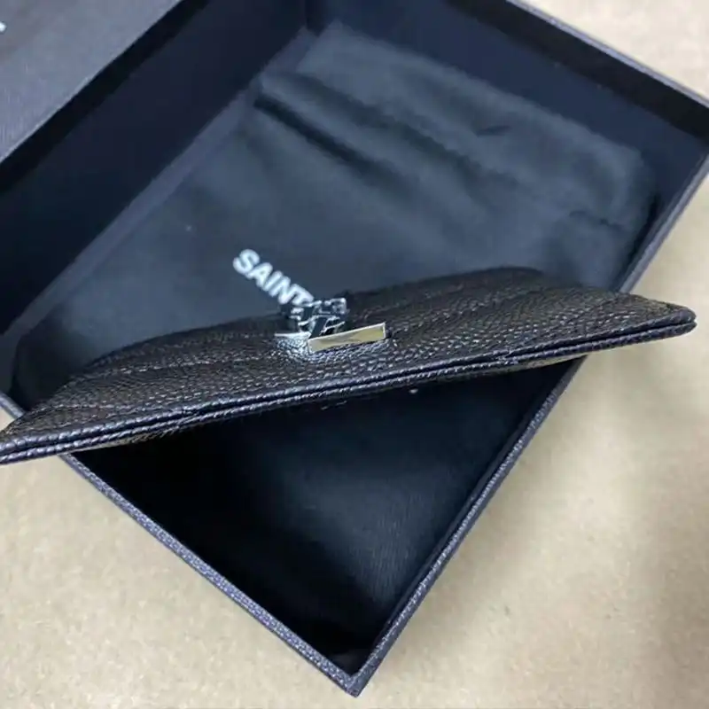 Cheap Saint Laurent Monogram Card Case In Grained Matelasse Leather Black Silver