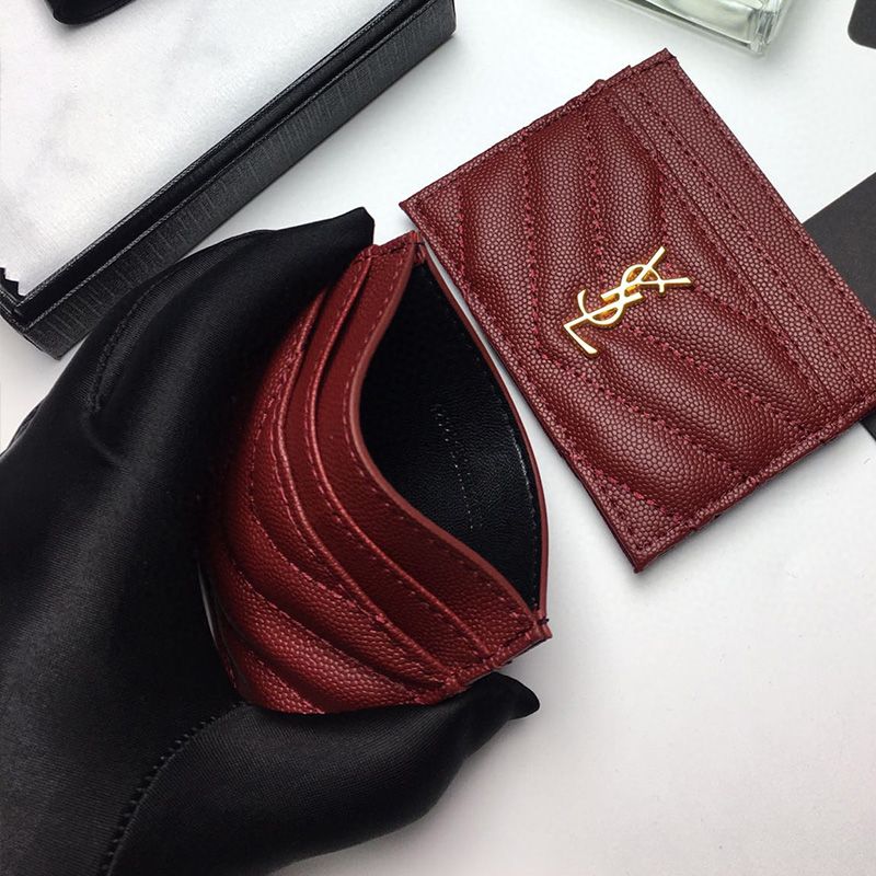 Saint Laurent Monogram Card Case In Grained Matelasse Leather Burgundy Silver