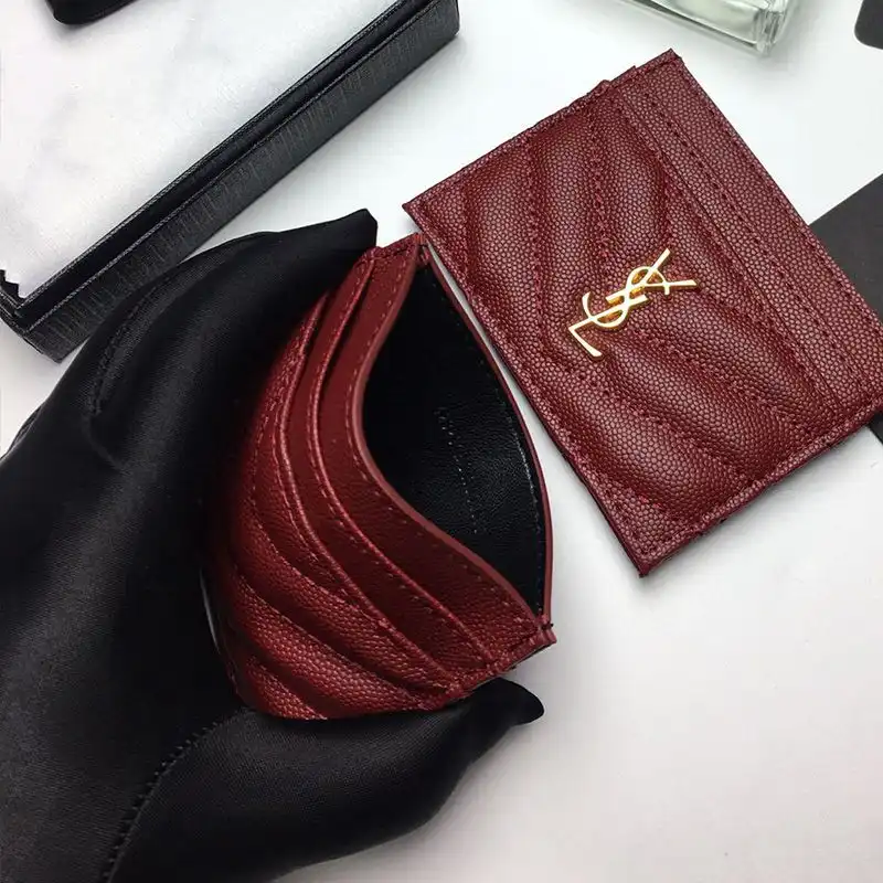 Cheap Saint Laurent Monogram Card Case In Grained Matelasse Leather Burgundy Silver