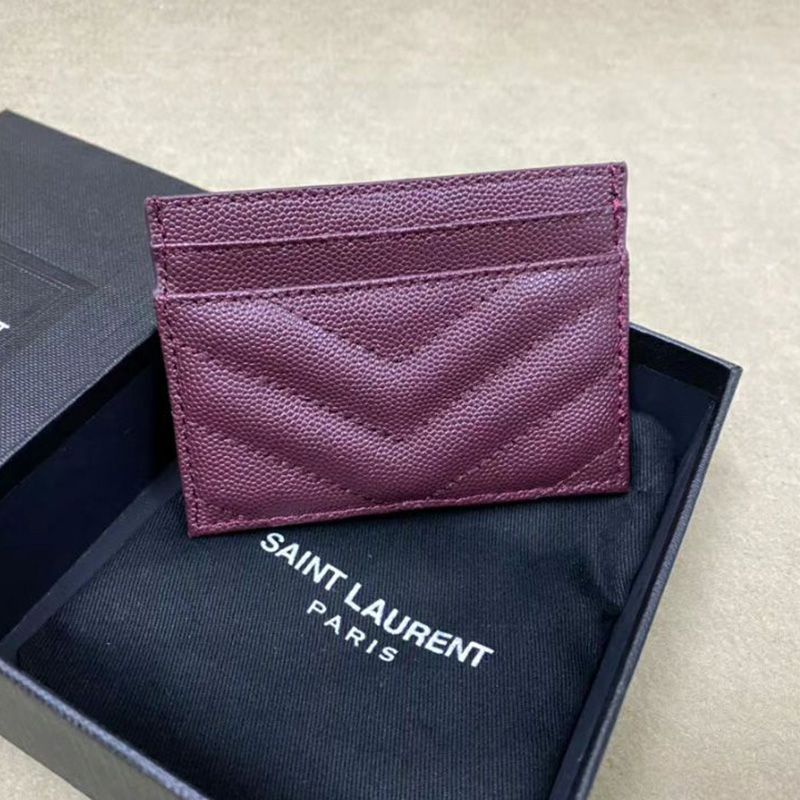 Saint Laurent Monogram Card Case In Grained Matelasse Leather Purple Silver