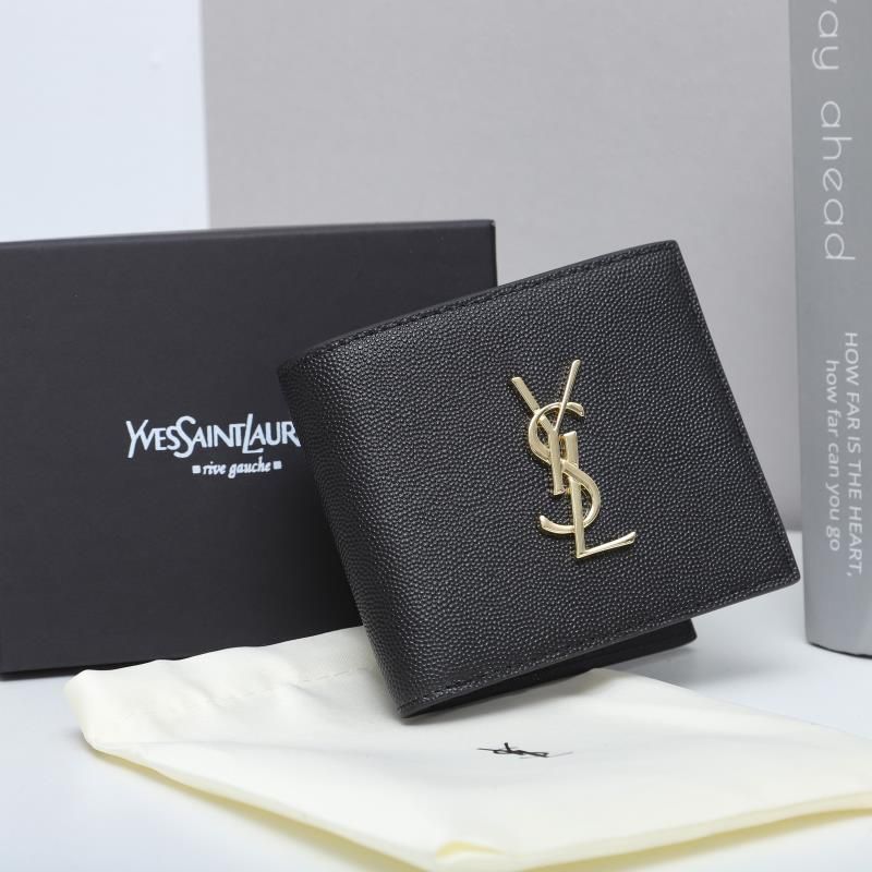 Saint Laurent Small Monogram East West Wallet In Grained Leather Black Gold