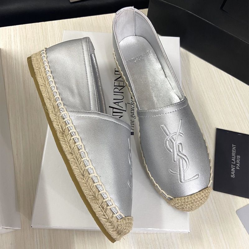 Saint Laurent Monogram Espadrilles Women Lambskin Silver