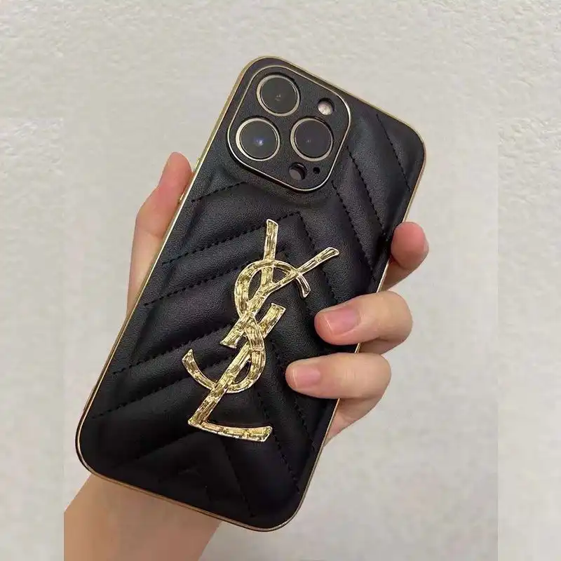 Saint Laurent Monogram iPhone Case In Matelasse Lambskin Black Gold