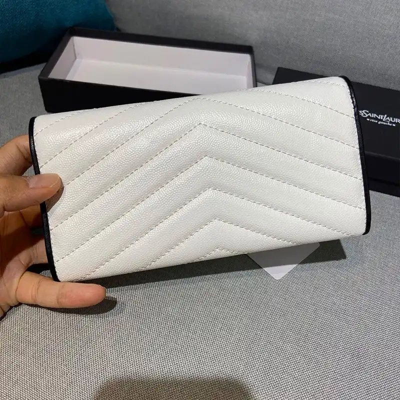 Cheap Saint Laurent Large Monogram Flap Wallet In Grained Matelasse Leather White Black