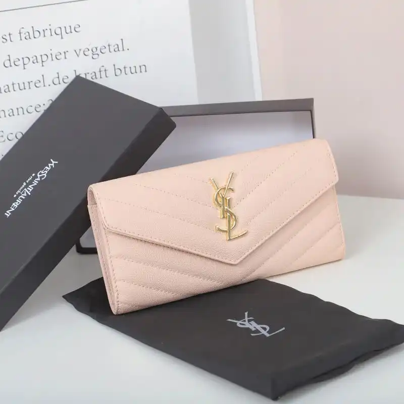 Saint Laurent Large Monogram Flap Wallet In Grained Matelasse Leather Pink Gold