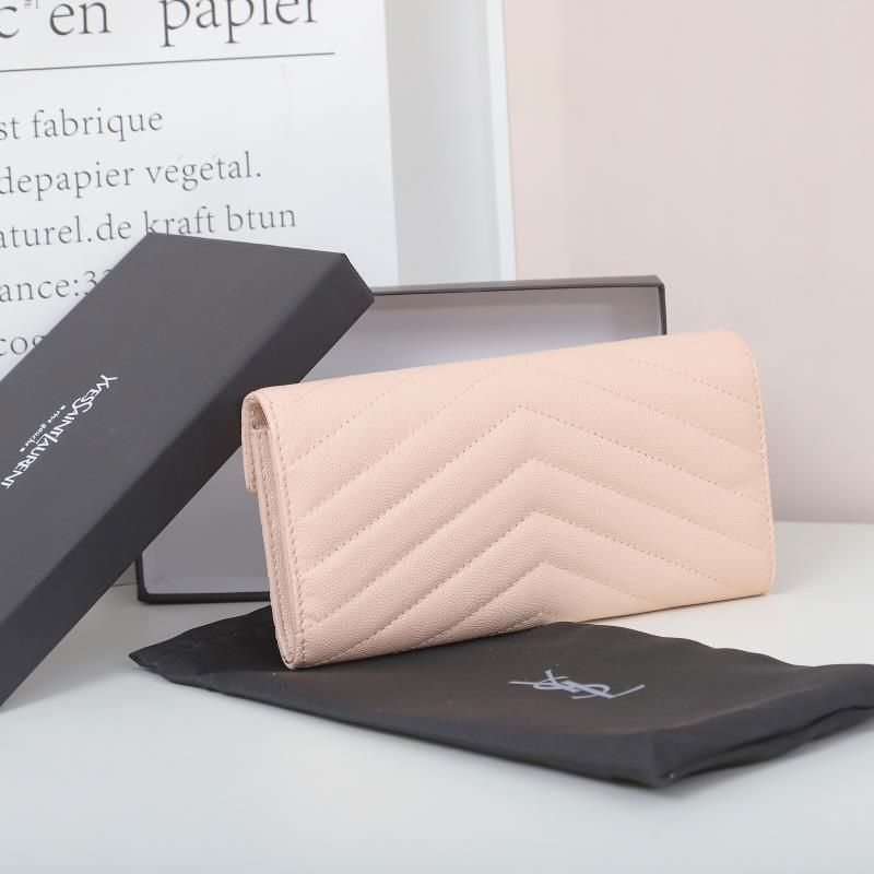 Saint Laurent Large Monogram Flap Wallet In Grained Matelasse Leather Pink Gold