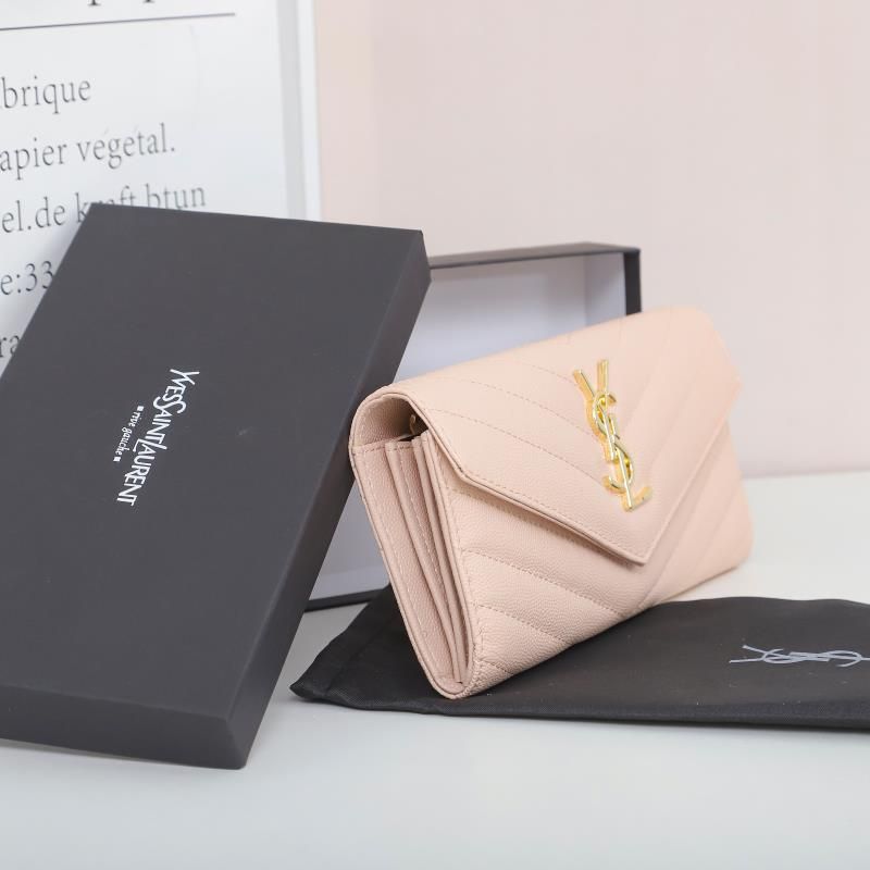 Saint Laurent Large Monogram Flap Wallet In Grained Matelasse Leather Pink Gold