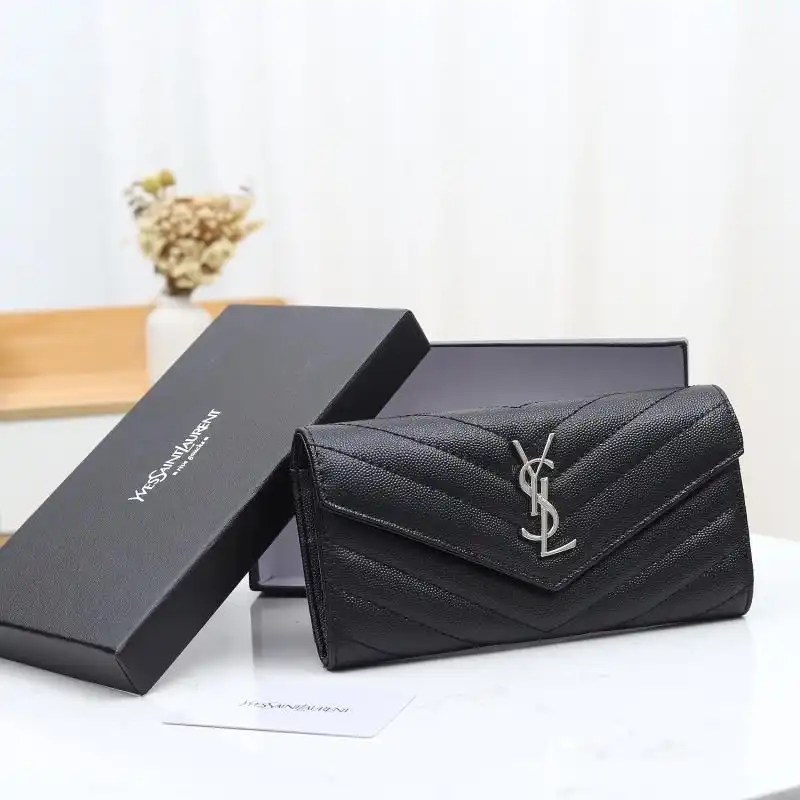 Saint Laurent Large Monogram Flap Wallet In Grained Matelasse Leather Black Silver