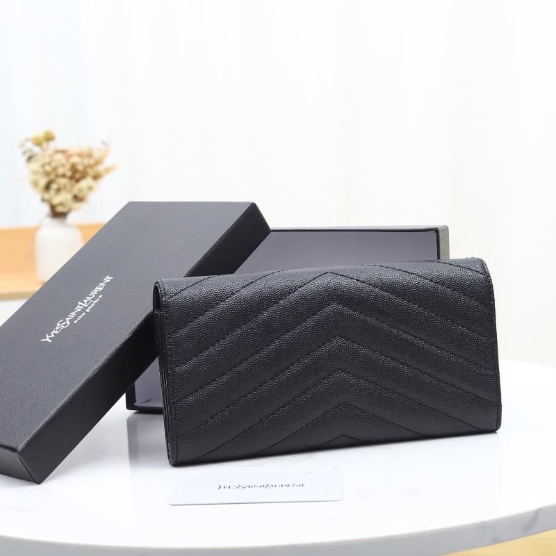 Saint Laurent Large Monogram Flap Wallet In Grained Matelasse Leather Black Silver