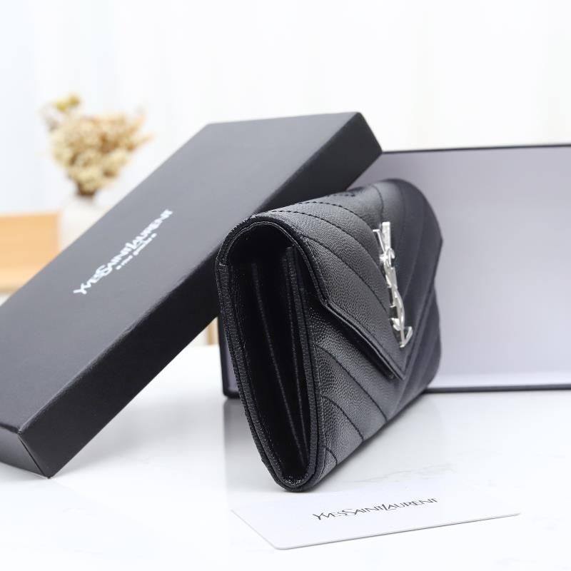 Saint Laurent Large Monogram Flap Wallet In Grained Matelasse Leather Black Silver