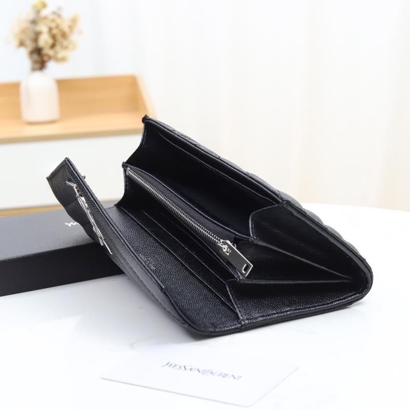 Saint Laurent Large Monogram Flap Wallet In Grained Matelasse Leather Black Silver