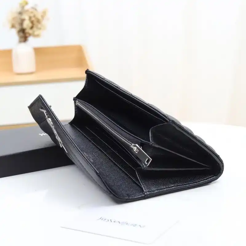 Cheap Saint Laurent Large Monogram Flap Wallet In Grained Matelasse Leather Black Silver