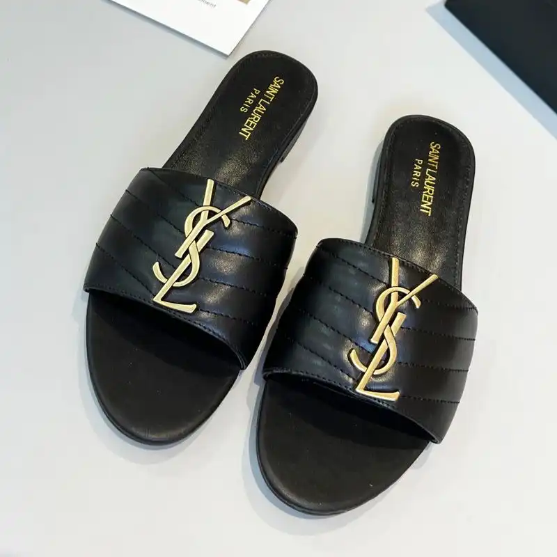 Cheap Saint Laurent Monogram Slides Women Matelasse Leather Black Gold