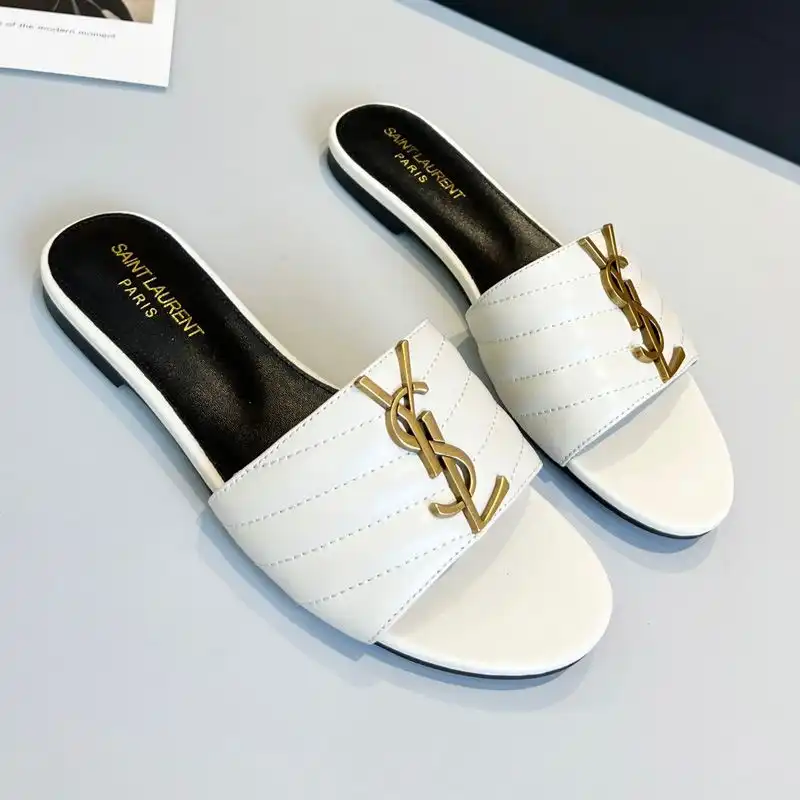 Cheap Saint Laurent Monogram Slides Women Matelasse Leather White Gold