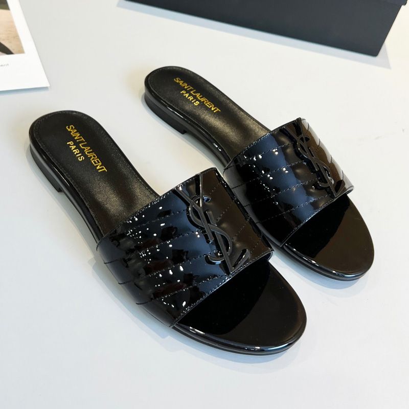 Saint Laurent Monogram Slides Women Matelasse Patent Leather Black