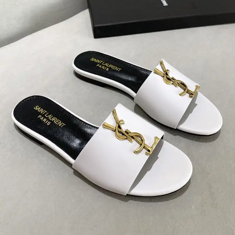 Saint Laurent Monogram Slides Women Smooth Leather White Gold