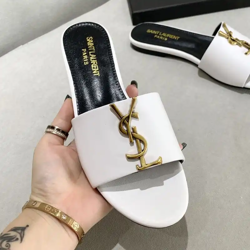 Cheap Saint Laurent Monogram Slides Women Smooth Leather White Gold