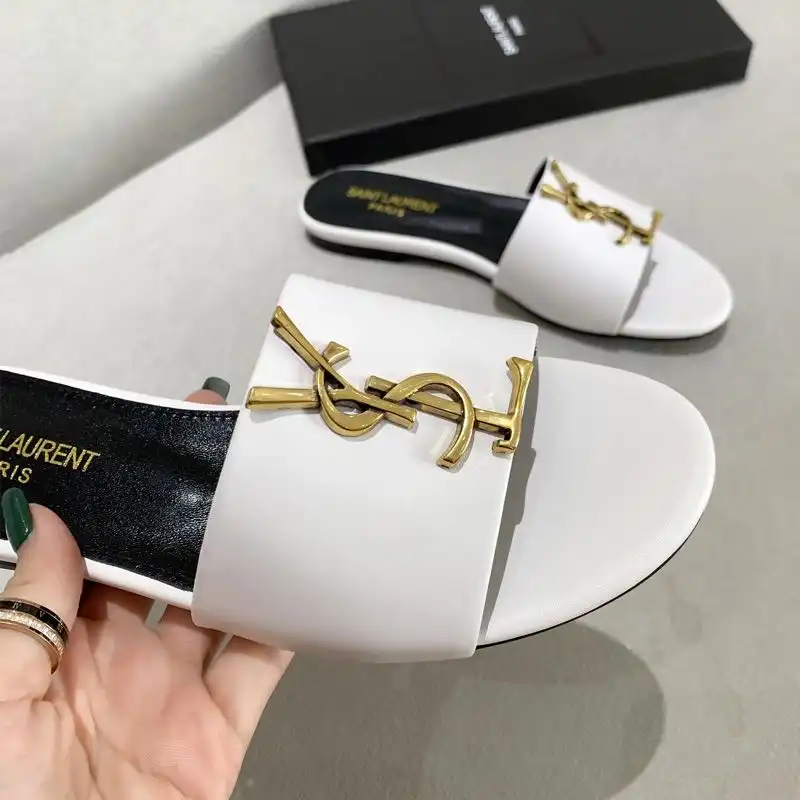 Cheap Saint Laurent Monogram Slides Women Smooth Leather White Gold