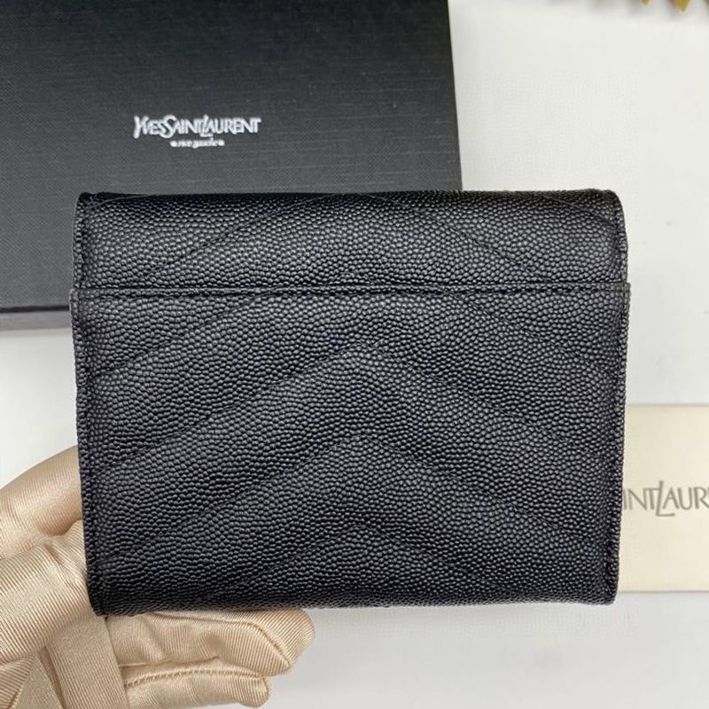 Saint Laurent Monogram Trifold Card Case In Grained Matelasse Leather Black