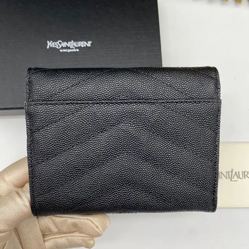 Cheap Saint Laurent Monogram Trifold Card Case In Grained Matelasse Leather Black