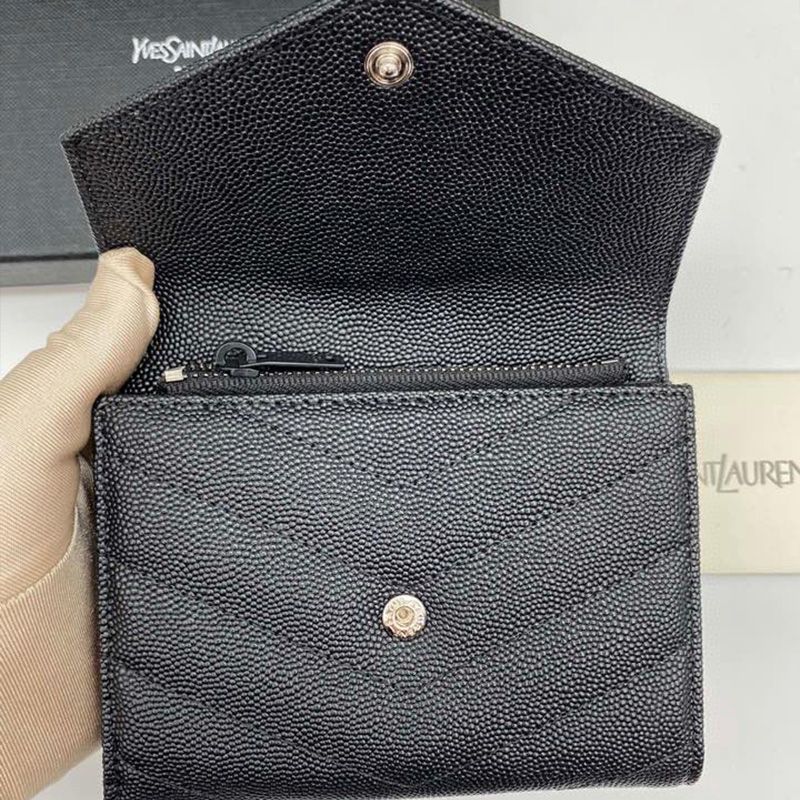 Saint Laurent Monogram Trifold Card Case In Grained Matelasse Leather Black