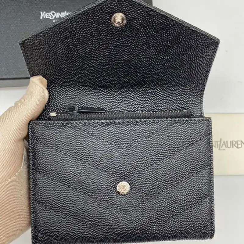 Cheap Saint Laurent Monogram Trifold Card Case In Grained Matelasse Leather Black